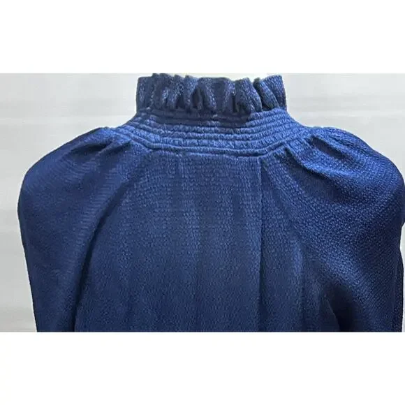 Sandro Paris V-Neck Blue Shift Dress‎ Neck Tie Long Sleeve Sz 36/US Sm - Picture 9 of 12